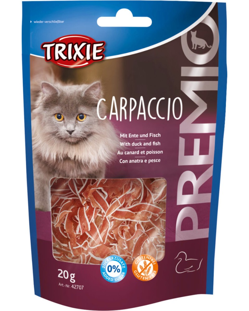 Лакомства за котки Trixie Carpaccio Лакомства за котки Trixie Carpaccio - 20 g, с патешко и риба - храна