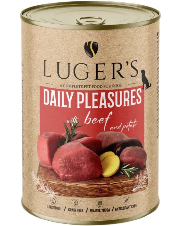 Консерви за кучета Luger's Консерви за кучета Luger's - 6 x 400 и 6 x 800 g, с говеждо и картофи, от серията Daily Pleasures, в зряла възраст - храна