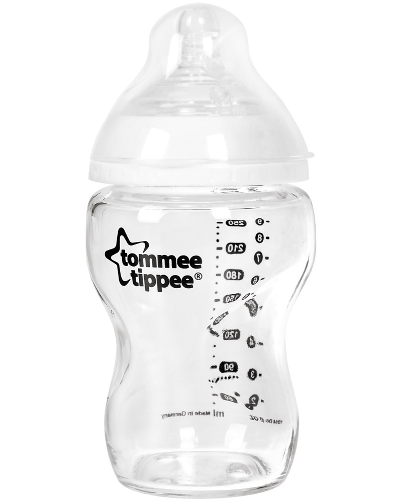 Стъклено бебешко шише Tommee Tippee - 250 ml, от серията Closer to Nature, 0+ м - шише