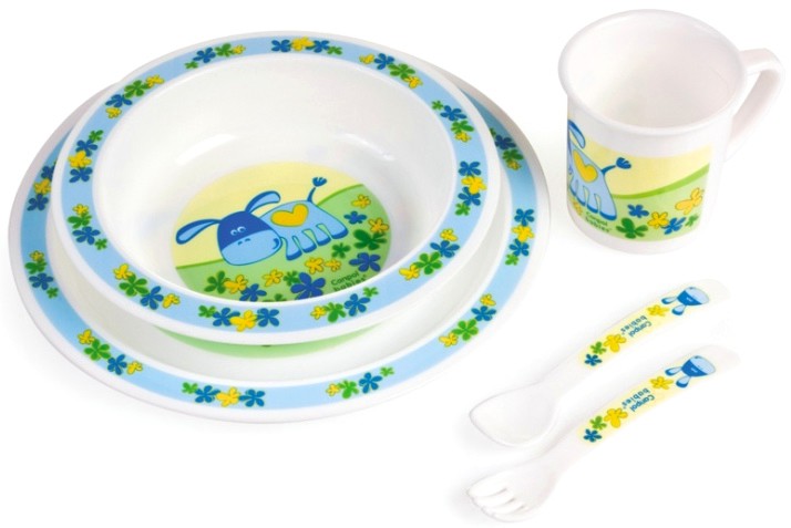 Детски комплект за хранене Canpol babies магаренце - Купичка, чиния, чаша, вилица и лъжичка, 12+ м - продукт