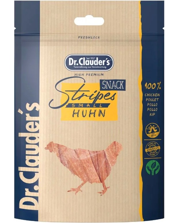 Лакомства за кучета и котки Dr.Clauder's Stripes Snacks Small Лакомства за кучета и котки Dr.Clauder's Stripes Snacks Small - 80 g, с пилешко - храна