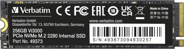 SSD  Verbatim Vi3000 PCIe 3.0 x4 NVMe - 256 GB,  3300 MB/s,  1300 MB/s - 