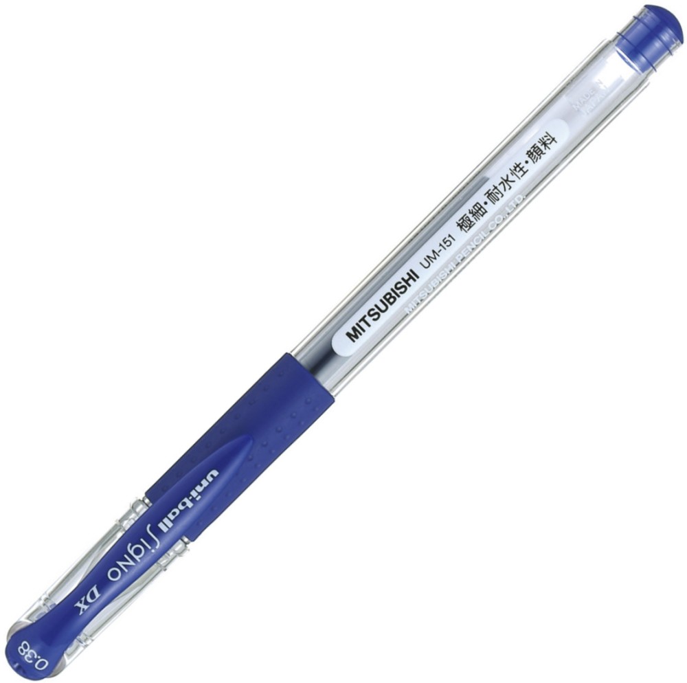 Синя гел химикалка Uni-Ball Deluxe 0.38 mm - От серията Signo - 