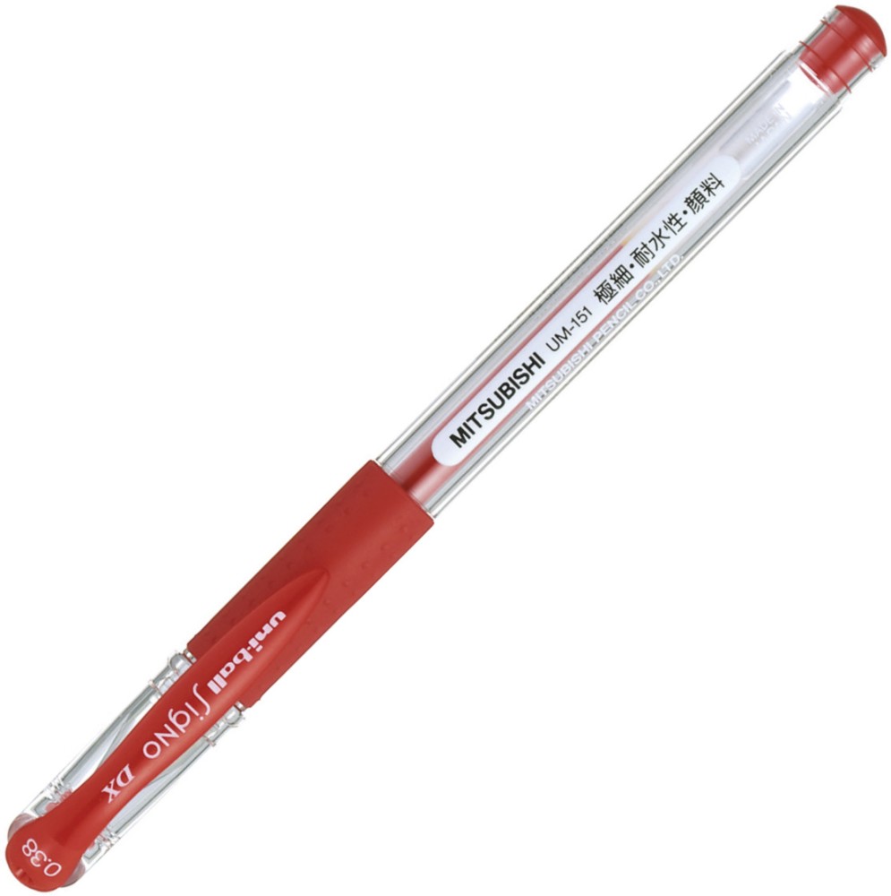 Червена гел химикалка Uni-Ball Deluxe 0.38 mm - От серията Signo - 