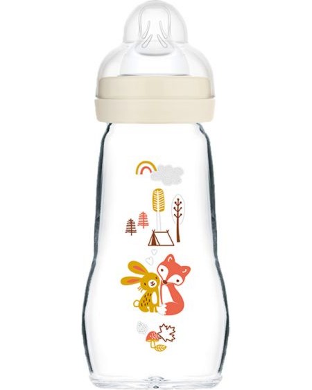 Стъклено шише за хранене MAM Feel Good Стъклено шише за хранене MAM Feel Good - 260 ml, за 2+ месеца - шише