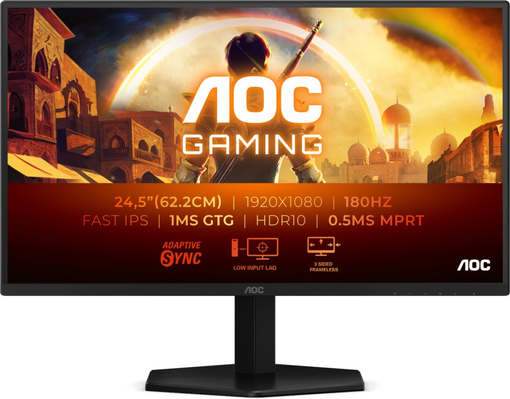  AOC 25G42E - 24.5", Fast IPS, 180 Hz, 16:9, 1920 x 1080, 0.5 ms, HDMI, DisplayPort, Adaptive-Sync - 