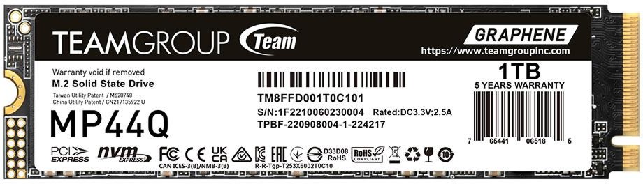 SSD памет Team Group MP44Q PCIe Gen 4.0 x4 NVMe SSD памет Team Group MP44Q PCIe Gen 4.0 x4 NVMe - 1 TB, четене 7000 MB/s, запис 5900 MB/s, 3D NAND -