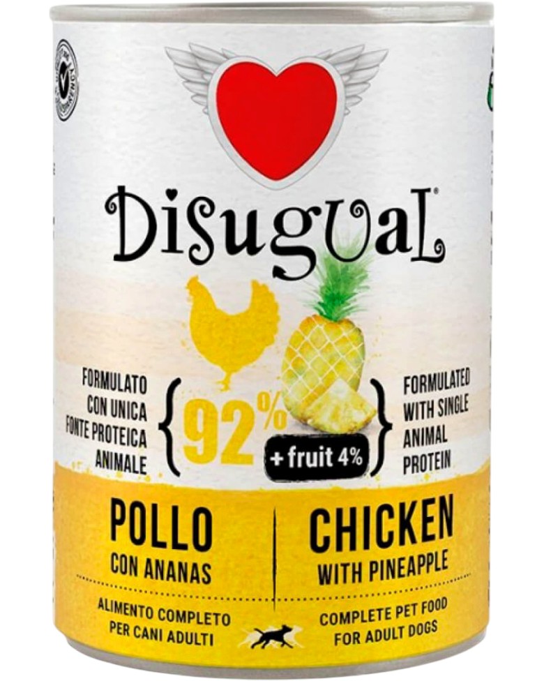 Пастет за кучета Disugual Пастет за кучета Disugual - 400 и 6 x 400 g, с пилешко и ананас, от серията Fruit, в зряла възраст - храна