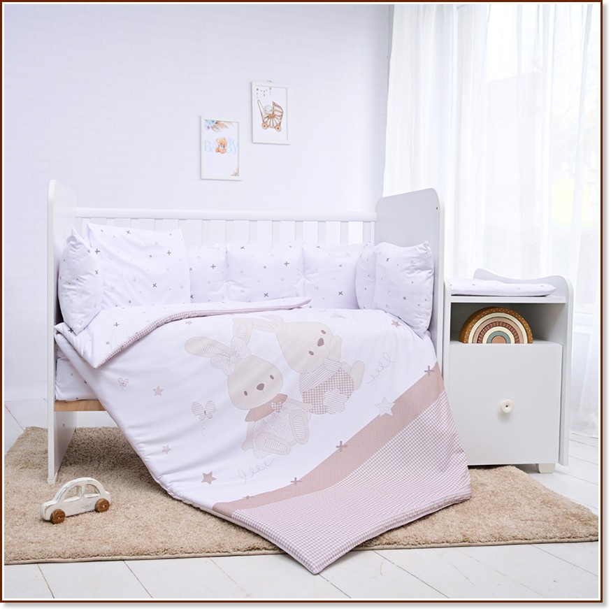 Бебешки двулицев спален комплект 5 части с обиколник Lorelli Trend Бебешки двулицев спален комплект 5 части с обиколник Lorelli Trend - За легла 62 x 110 cm, от серията Honey Bunny - продукт