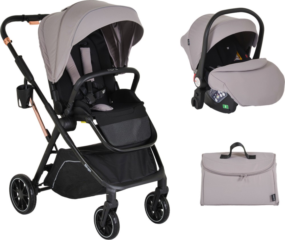 Бебешка количка 2 в 1 Moni Bingo Бебешка количка 2 в 1 Moni Bingo - С летна седалка, кош за кола, покривало за крачета, поставка за чаша и чанта - количка