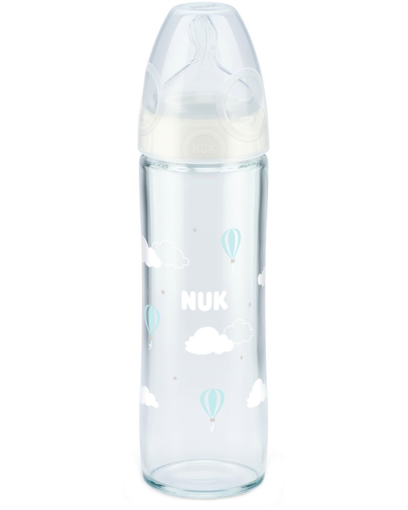 Стъклено бебешко шише NUK New Classic - 240 ml, от серията First Choice, 0-6 м - шише