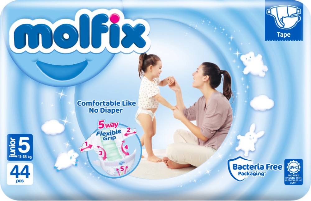 Пелени Molfix 5 Junior Пелени Molfix 5 Junior - 44 ÷ 78 броя, за бебета 11-18 kg - продукт