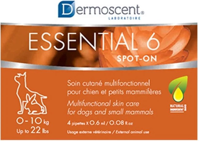 Дерматологична грижа за кучета и дребни бозайници Dermoscent Essential 6 Spot-on Дерматологична грижа за кучета и дребни бозайници Dermoscent Essential 6 Spot-on - 4 пипети x 0.6 ml, за тегло от 0 до 10 kg - продукт
