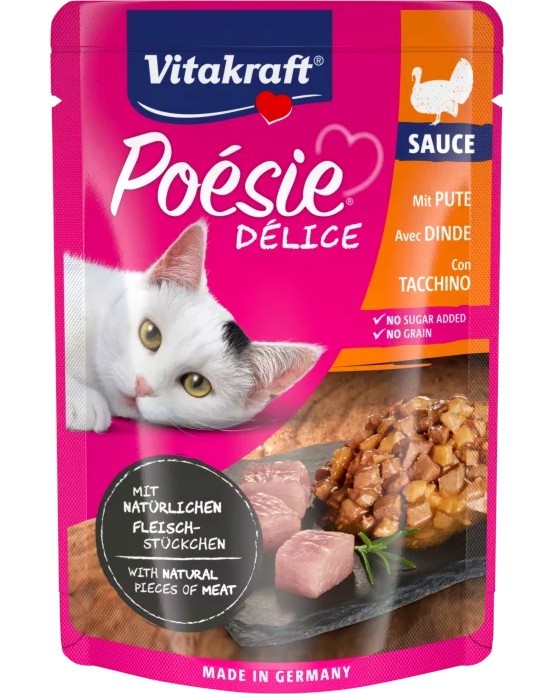 Пауч за котки Vitakraft Delice Пауч за котки Vitakraft Delice - 85 g, с пуешко, от серията Poesie - храна