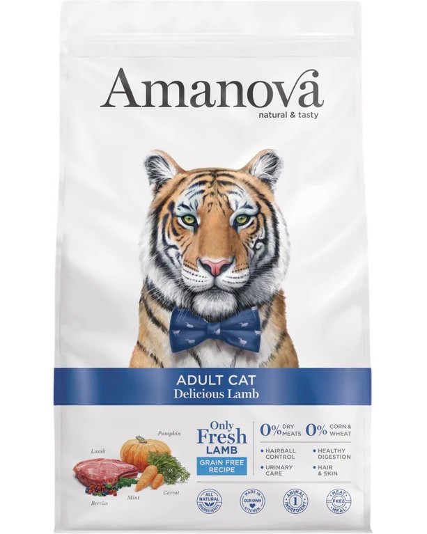 Натурална суха храна за котки Amanova Adult Натурална суха храна за котки Amanova Adult - 1.5 и 4 kg, с агнешко, за над 1 година - храна