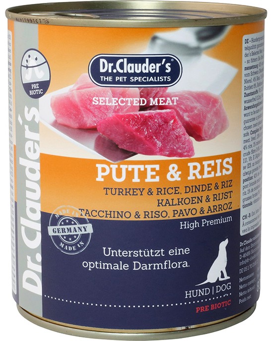 Консерва за кучета Dr.Clauder's Консерва за кучета Dr.Clauder's - 400 и 800 g, с пуешко и ориз, в зряла възраст - храна
