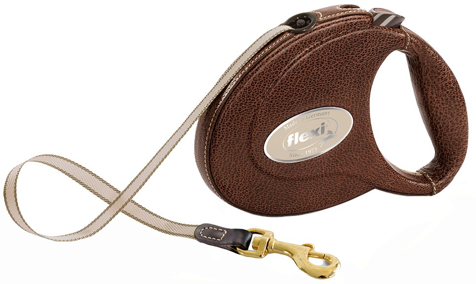 Автоматичен повод от естествена кожа с лента Flexi Leather M Автоматичен повод от естествена кожа с лента Flexi Leather M - 5 m, за кучета до 25 kg - продукт