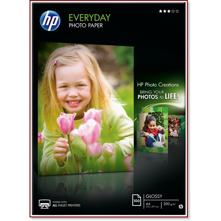 ���������� ���������� A4 �� ���������������� ���������� HP Everyday Glossy Photo - 100 �����, 200 g/m<sup>2</sup> - 