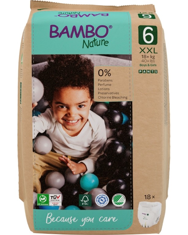 Еко гащички Bambo Nature Pants 6 XXL Еко гащички Bambo Nature Pants 6 XXL - 18 броя, за бебета 18+ kg - продукт