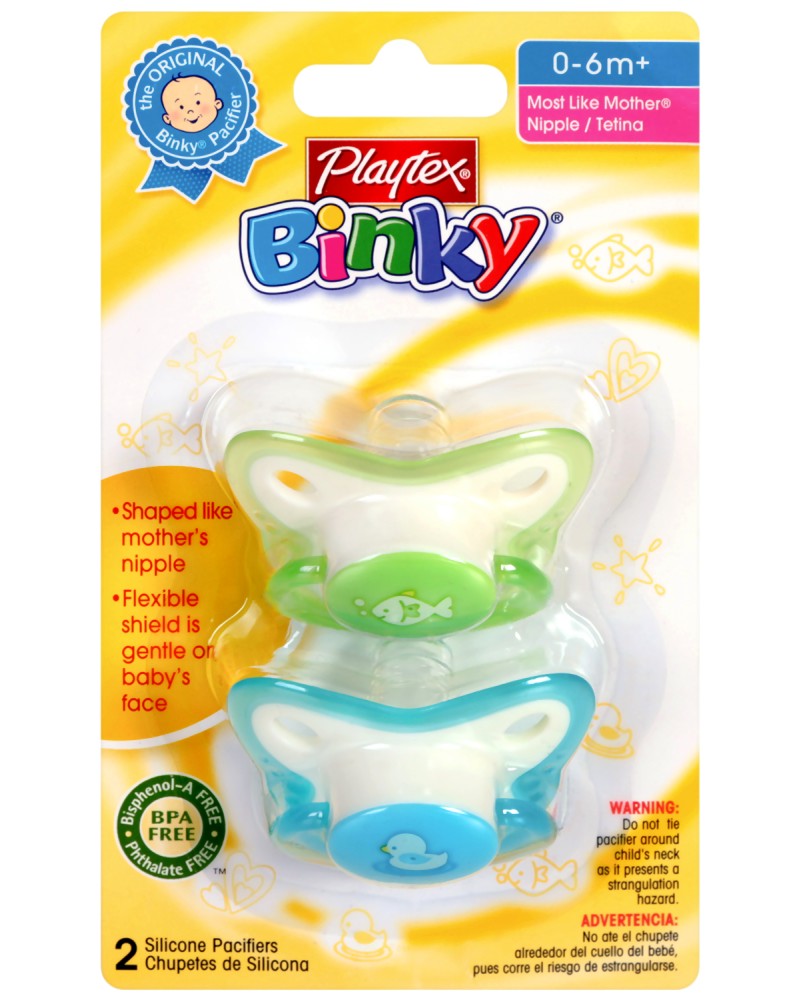   Playtex Binky Pacifier Fish and Duck - 2 ,  0-6  - 