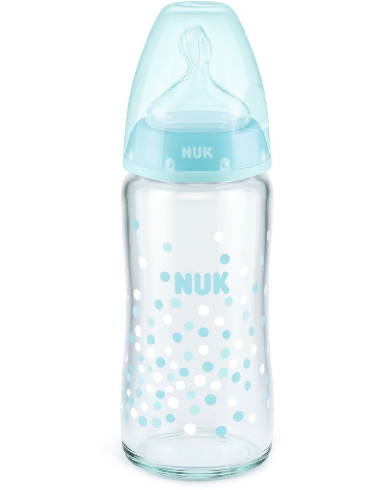 Стъклено бебешко шише NUK - 240 ml, от серията First Choice, 0-6 месеца - шише