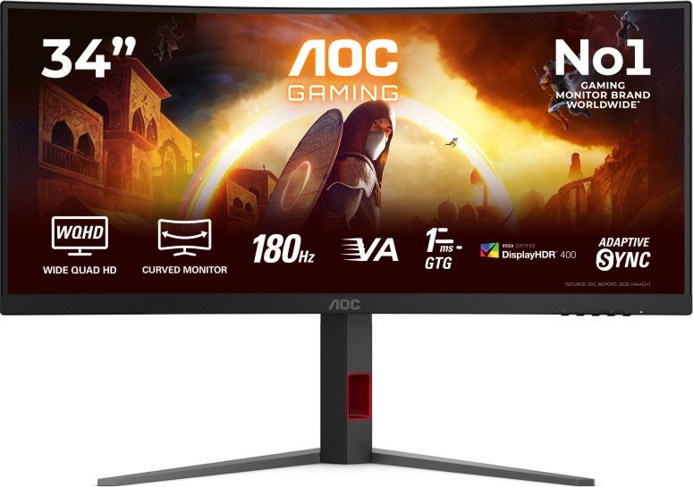 Монитор AOC CU34G4CA Монитор AOC CU34G4CA - 34", Fast VA, 180 Hz, 21:9, 3440 x 1440, 0.5 ms, 2 x HDMI, DisplayPort, USB-C, VESA DisplayHDR 400 -