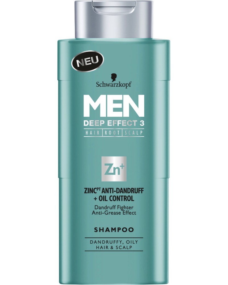 Schwarzkopf Men Deep Effect 3 Zink Anti-Dandruff + Oil Control Shampoo -            "Men Deep Effect 3" - 