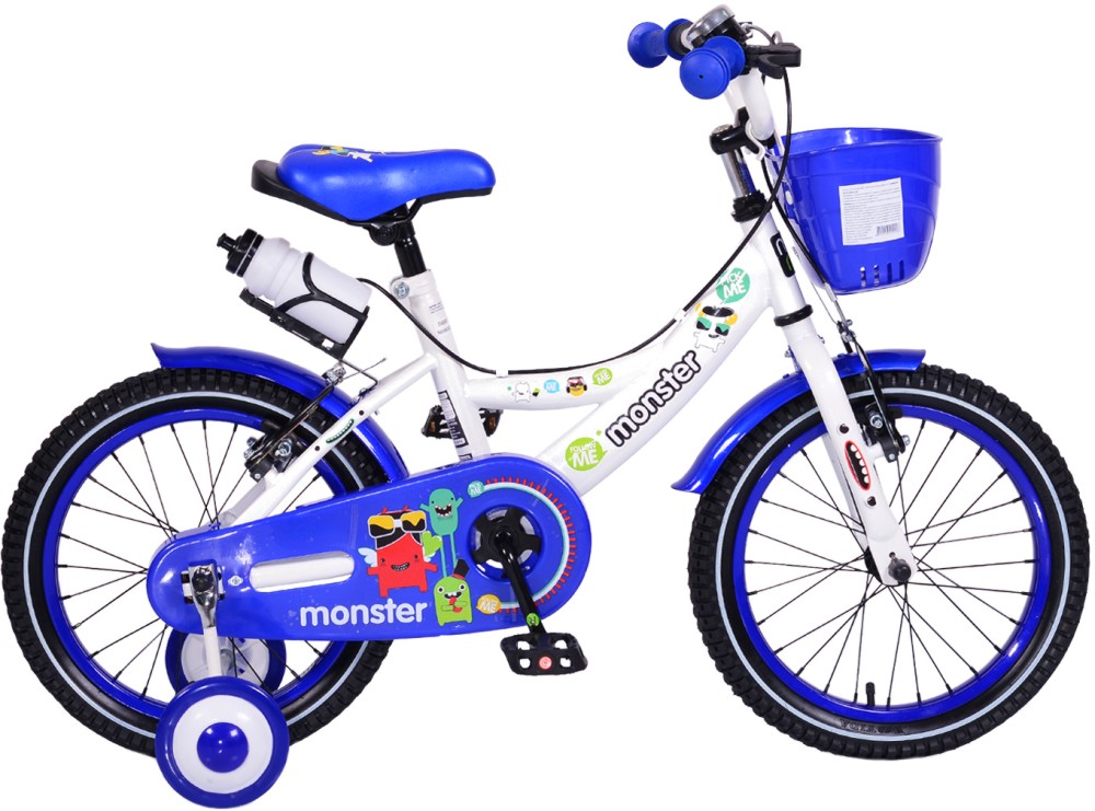 Детски велосипед Moni Monster 16" - С помощни колела и кошница - велосипед