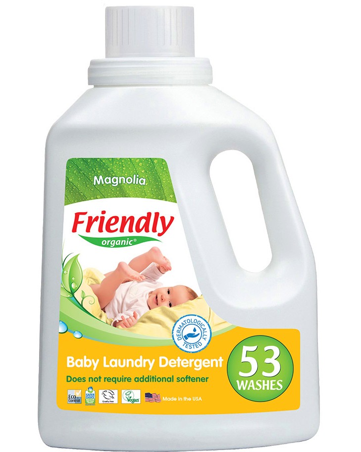 Течен бебешки перилен препарат Friendly Organic Течен бебешки перилен препарат Friendly Organic - 1.57 l, с аромат на магнолия - перилен препарат