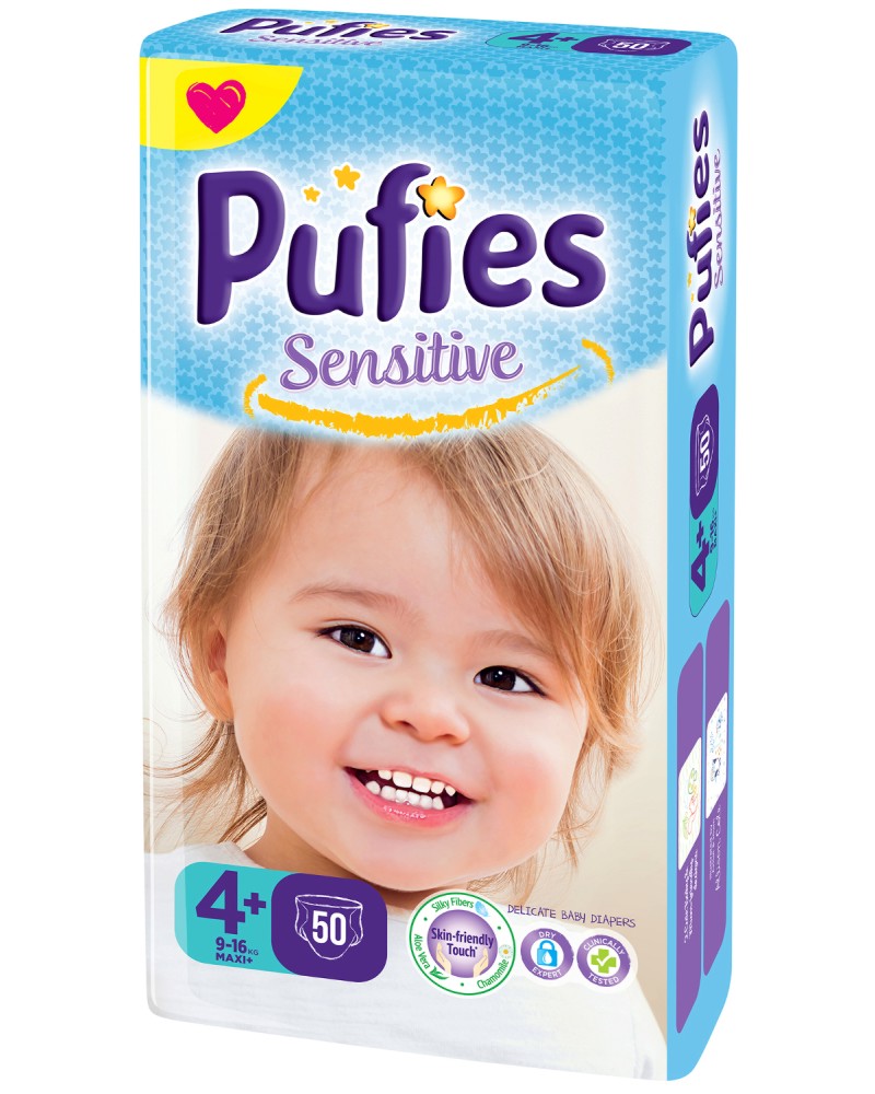 Пелени Pufies Sensitive 4+ Maxi - 56 броя, за бебета 9-16 kg - продукт