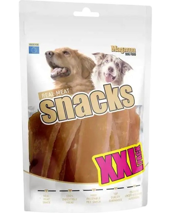 Лакомства за кучета Magnum Real Meat Snacks XXL Pack Лакомства за кучета Magnum Real Meat Snacks XXL Pack - 500 g, с пилешко, за средни и едри породи - храна