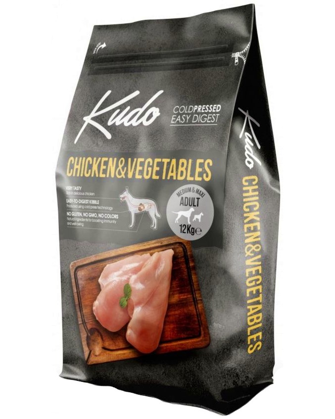 Суха храна за кучета Kudo Adult Суха храна за кучета Kudo Adult - 12 kg, с пилешко и зеленчуци, в зряла възраст - храна