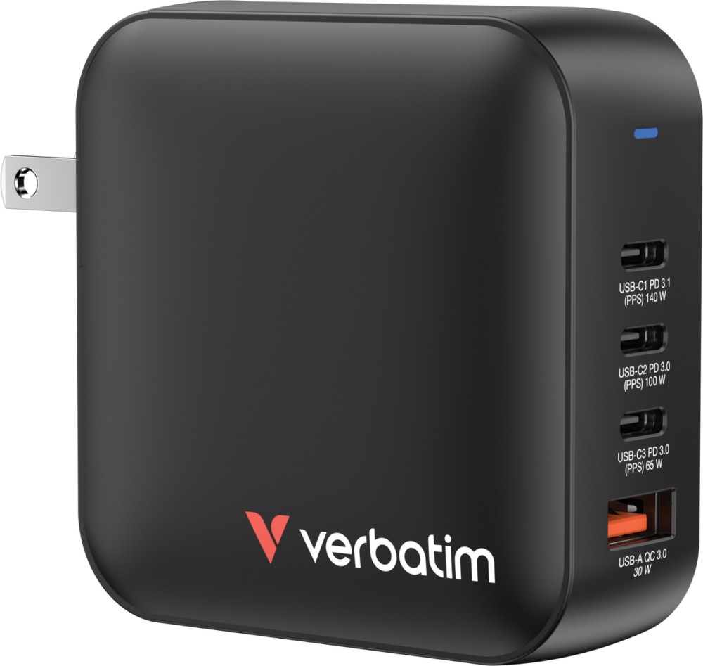  o Verbatim Mini GaN - 160 W, USB-A female, 3 x USB-C female - 