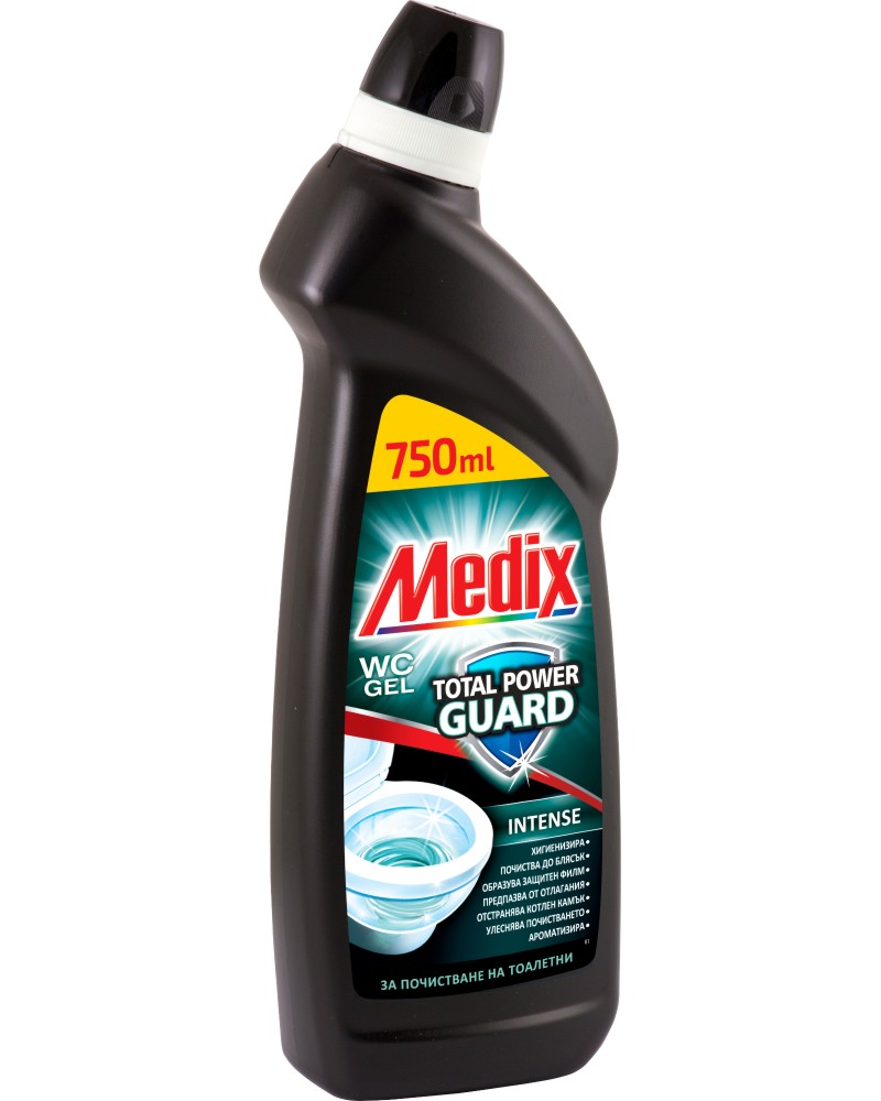 Гел за почистване на тоалетна Medix Intense Гел за почистване на тоалетна Medix Intense - 750 ml, от серията Total Power Guard - почистващ препарат