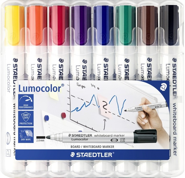 Маркери за бяла дъска Staedtler 351 Маркери за бяла дъска Staedtler 351 - 8 или 10 цвята от серията Lumocolor -