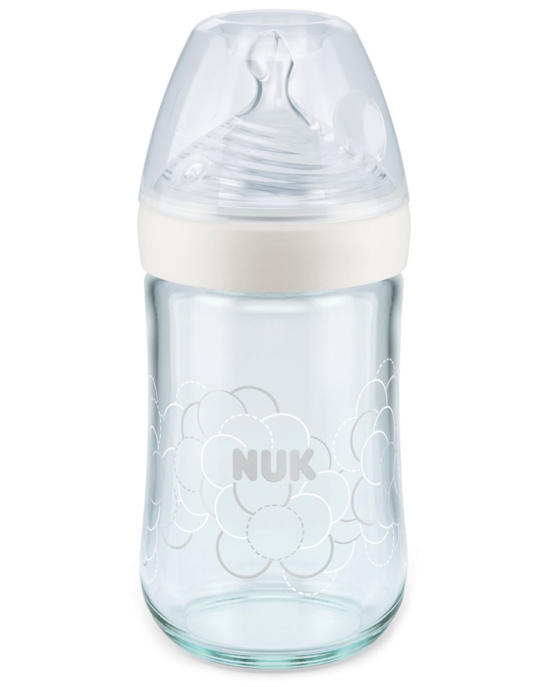 Стъклено бебешко шише NUK - 240 ml, от серията Nature Sense, 0-6 м - шише
