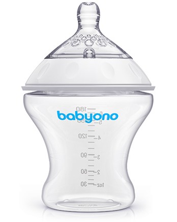 Бебешко шише BabyOno - 180 ml, от серията Natural Nursing, 0+ м - шише
