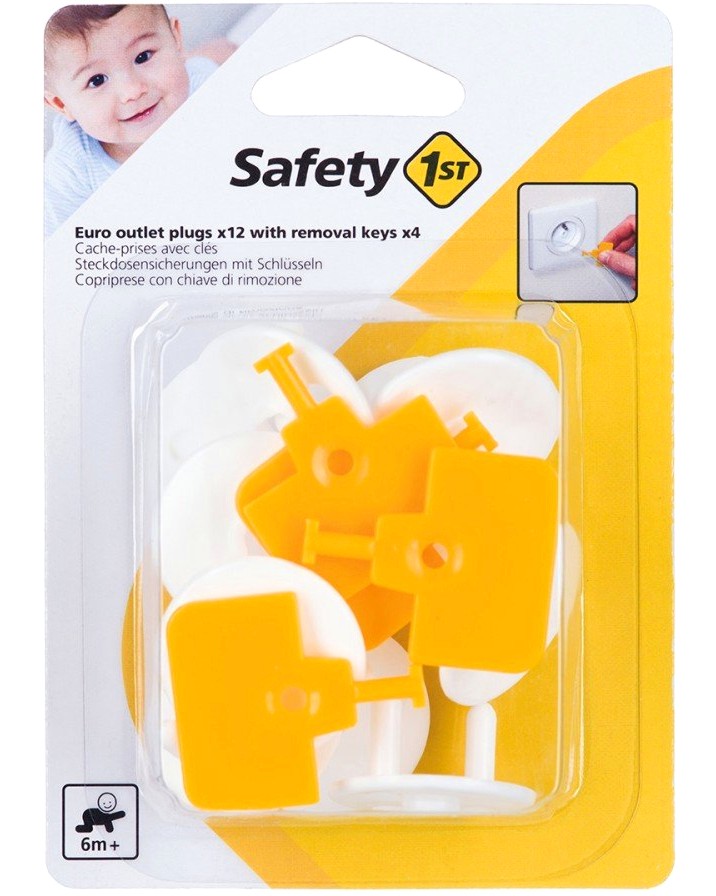 Предпазители за контакти Safety 1st - 12 броя с 4 ключа - продукт