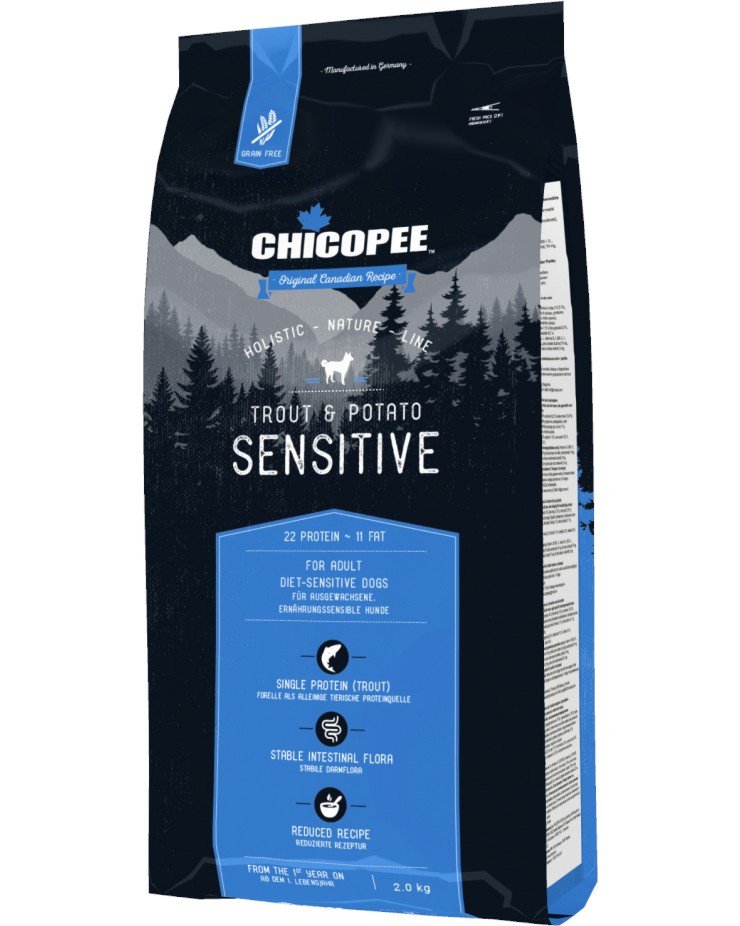 ���� ����� �� ������ � ������������ ������������ CHICOPEE Sensitive - 2 � 12 kg, � �������� � �������, �� ������� Holistic Nature Line, � ����� ������� - �����