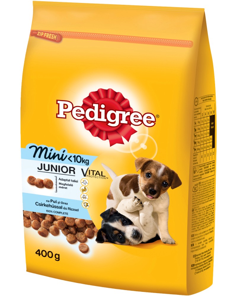 Pedigree Dry Chicken & Rice Junior Mini - ���� ����� � ������� � ���� �� ������� �� ������ ������ �� ������� �� 2 ÷ 12 ������ - ������ �� 400 g � 11 kg - �������