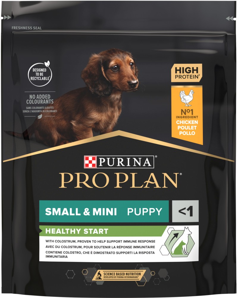 Суха храна за кучета Purina Pro Plan Healthy Start Puppy Small & Mini Суха храна за кучета Purina Pro Plan Healthy Start Puppy Small & Mini - 0.7 ÷ 7 kg, с пилешко, за дребни и малки породи, от 6 седмици до 1 година - храна