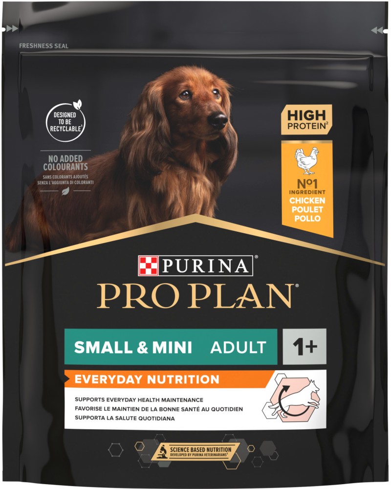 Суха храна за кучета Purina Pro Plan Everyday Nutrition Adult Small & Mini Суха храна за кучета Purina Pro Plan Everyday Nutrition Adult Small & Mini - 0.7 ÷ 7 kg, с пилешко, за дребни и малки породи, над 1 година - храна