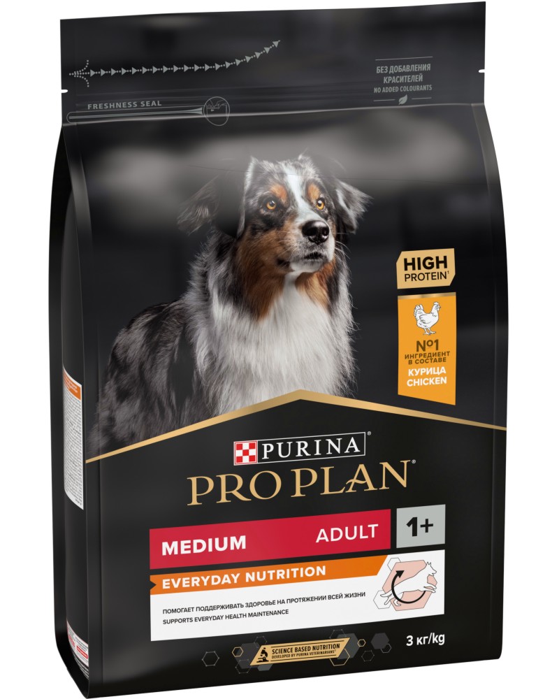 Суха храна за кучета Purina Pro Plan Everyday Nutrition Adult Medium Суха храна за кучета Purina Pro Plan Everyday Nutrition Adult Medium - 3 ÷ 14 kg, с пилешко, за средни породи, над 1 година - храна