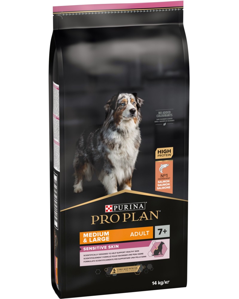 ���� ����� �� ������ � ������������ ���� Purina Pro Plan Sensitive Skin Adult Medium & Large - 14 kg, ��� ������, �� ��� 7 ������, �� 70 kg - �����