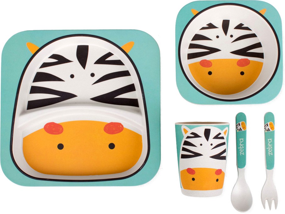 Детски бамбуков комплект за хранене Interbaby Eco Friendly Bamboo - Купичка, чиния, чаша, вилица и лъжичка, 6+ м - продукт