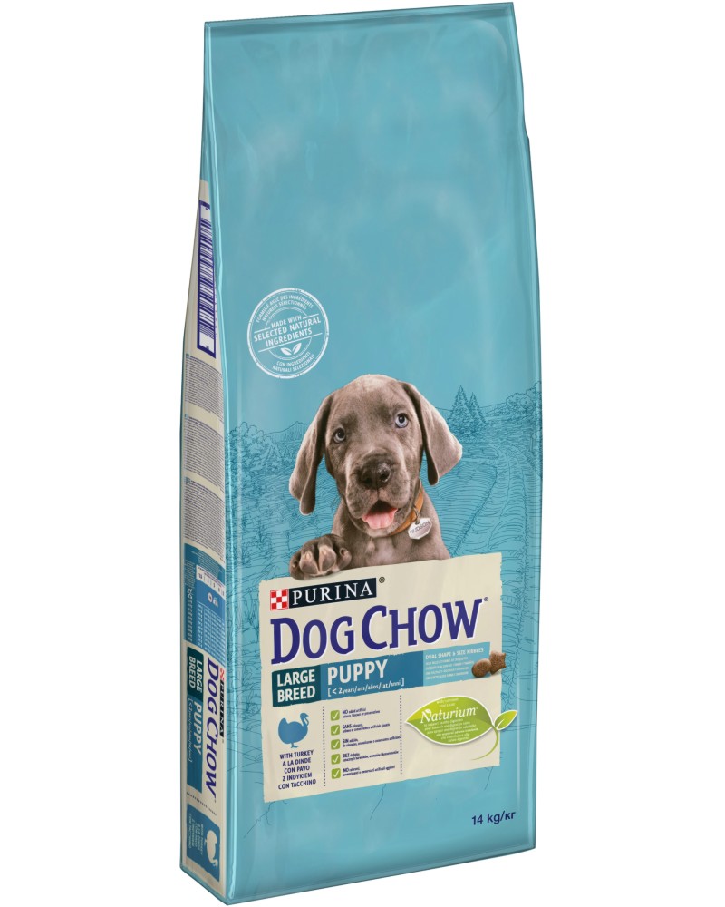 Суха храна за кучета Dog Chow Large Breed Puppy Суха храна за кучета Dog Chow Large Breed Puppy - 14 kg, с пуешко, от 6 седмици до 2 години, до 70 kg - храна
