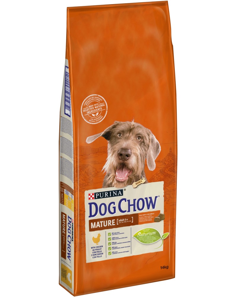 Суха храна за кучета Dog Chow Mature Adult Суха храна за кучета Dog Chow Mature Adult - 14 kg, с пилешко, над 5 години, до 70 kg - храна