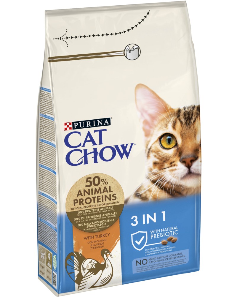 Суха храна за котки Cat Chow 3 in 1 Adult Суха храна за котки Cat Chow 3 in 1 Adult - 1.5 и 15 kg, с пуешко, в зряла възраст - храна