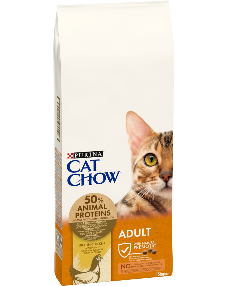 Суха храна за котки Cat Chow Adult Суха храна за котки Cat Chow Adult - 15 kg, с пилешко, в зряла възраст - храна