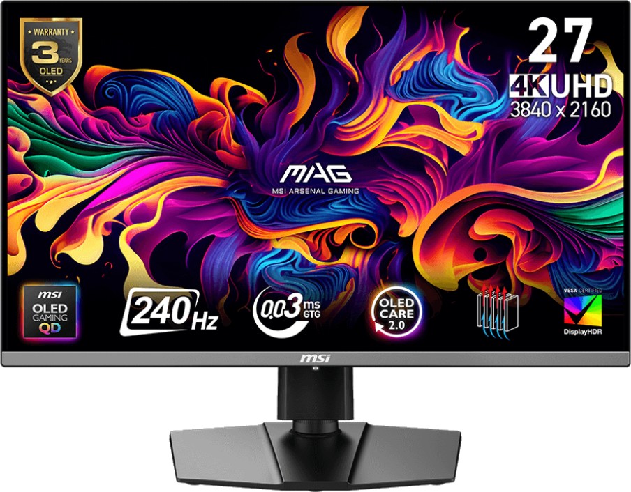 ������� MSI MAG 272UP QD-OLED X24 - 27", IPS, 240 Hz, 3840 x 2160, 0.03 ms, 2 x HDMI, DisplayPort, USB-C, NVIDIA G-Sync - 